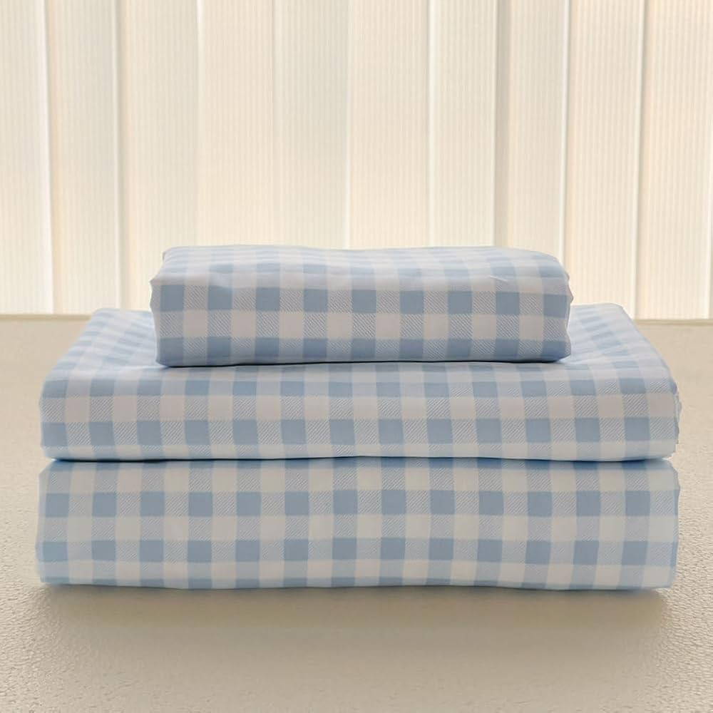 NSNLGSGC Light Blue Gingham Queen Sheet Set, Soft Brushed Microfiber Baby Blue Plaid Queen Bed Sh... | Amazon (US)