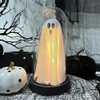 Halloween Decor-Halloween Decorations Indoor-Light Up Ghost In Glass Cloche-Cute Ghost With Light For Home Kitchen Fireplace Tabletop Party Decor And | Wayfair North America