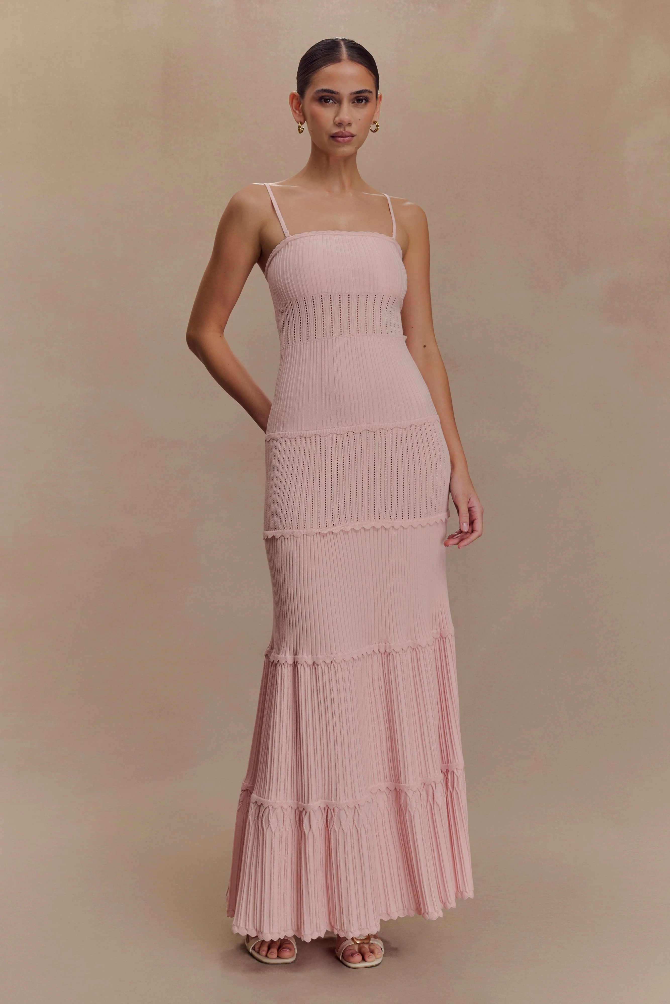 Pointelle Knit Maxi Dress - Baby Pink | MESHKI US