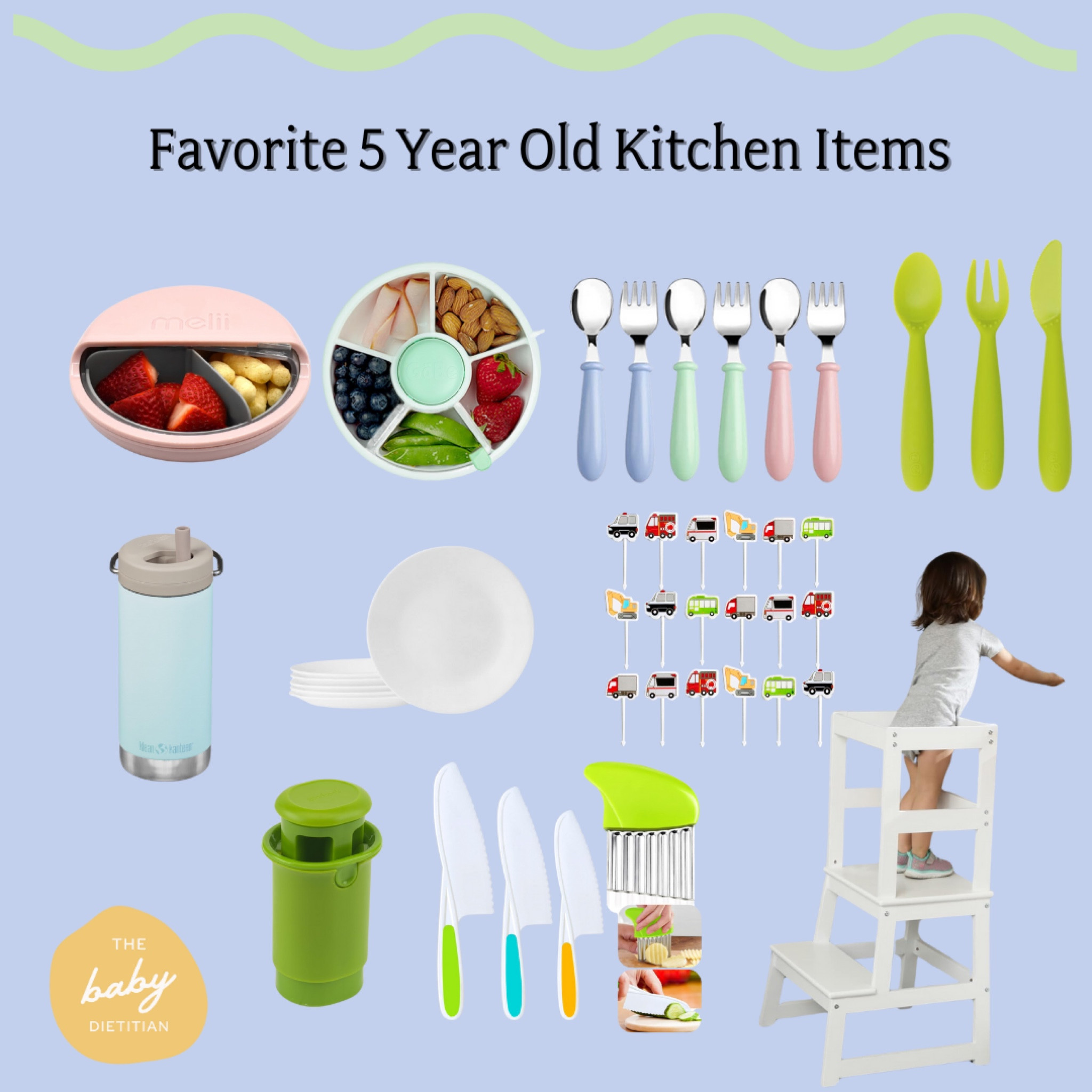 These are items that my 5 year old uses the most in our kitchen. 

- we have switched to primarily undivided plates for him and we have been loving these Corelle plates the best.
- he still uses the kitchen helper daily to help me prep food. 
- he loves to use the grape cutter for cutting grapes and cherry tomatoes. 
- we use the kid-friendly knifes almost daily. 
- the food pics add some fun to his lunch box 
- our favorite utensils are all posted here! 
- his favorite water bottle is Klean Kanteen brand
- and of course our favorite fun snack containers 

#LTKBump #LTKFamily #LTKKids
