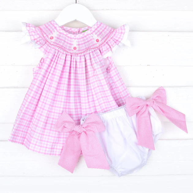 Funny Bunny Pink Plaid Smocked Bloomer Set | Classic Whimsy