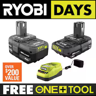 RYOBI ONE+ 18V Lithium-Ion Starter Kit with 2.0 Ah Battery, 4.0 Ah Battery, and Charger PSK106SB ... | The Home Depot