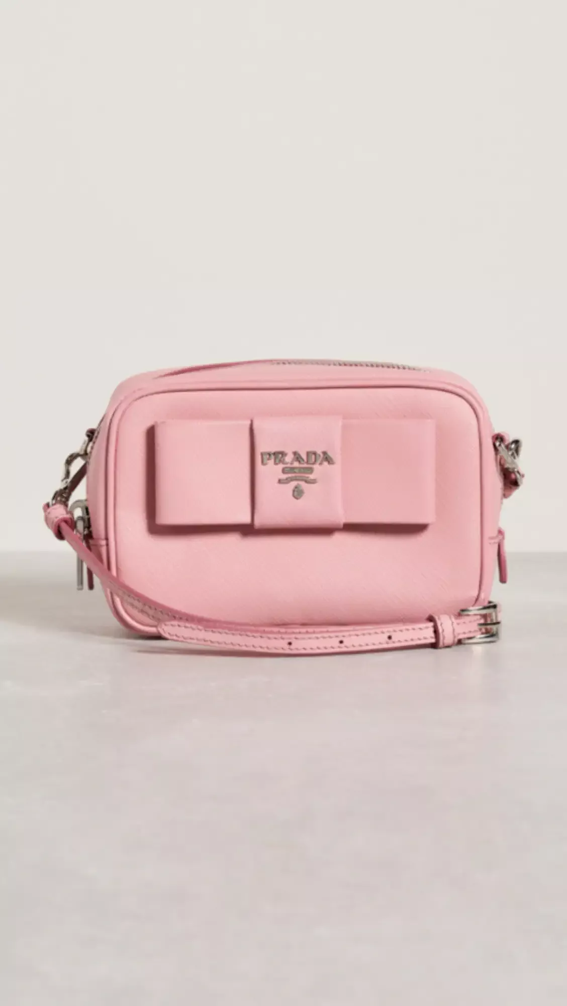 Prada Light Pink Saffiano Leather Mini Camera Crossbody Bag at
