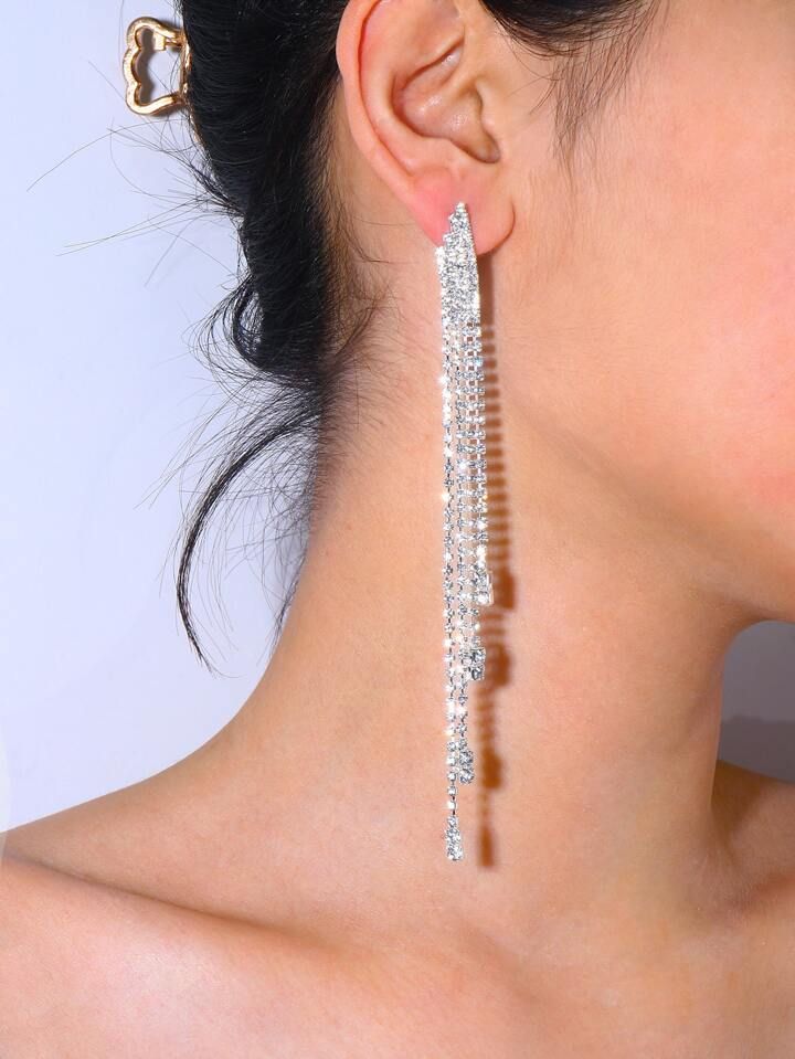 Rhinestone Tassel Drop Earrings | SHEIN