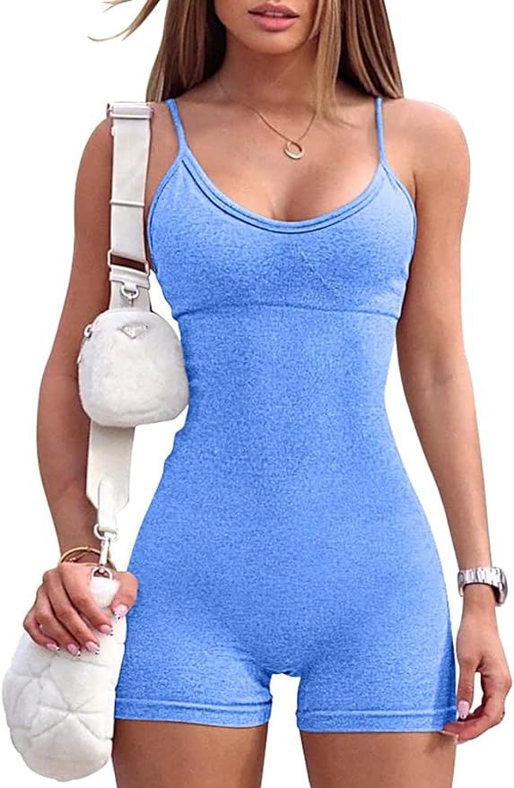 OQQ Women's Yoga Seamless One Piece Spaghetti Strap Tummy Control Jumpsuit Padded Sports Bra Romp... | Amazon (US)