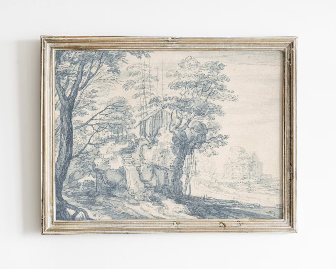 Blue Willow Wall Art, Vintage Landscape Painting, Chinoiserie Printable Art - Etsy | Etsy (US)