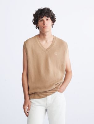 Khakis Solid Monogram Logo Sweater Vest | Calvin Klein | Calvin Klein (US)