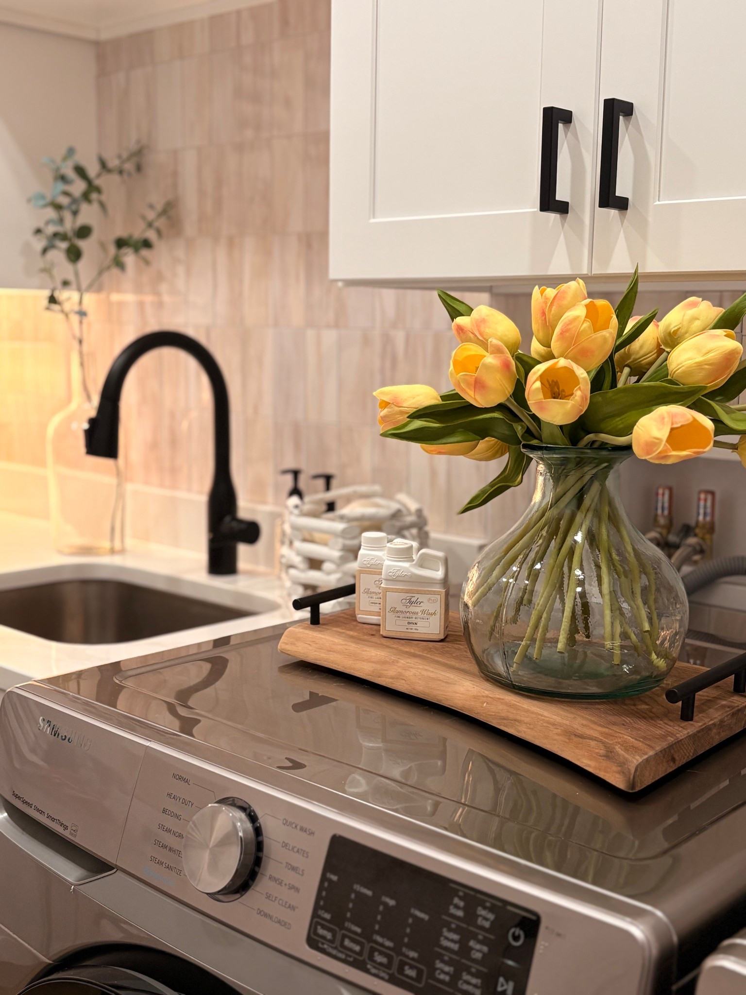 Peel and stick backsplash!! Super realistic looking and extremely tough backing!! 

Amazon 
Home 
