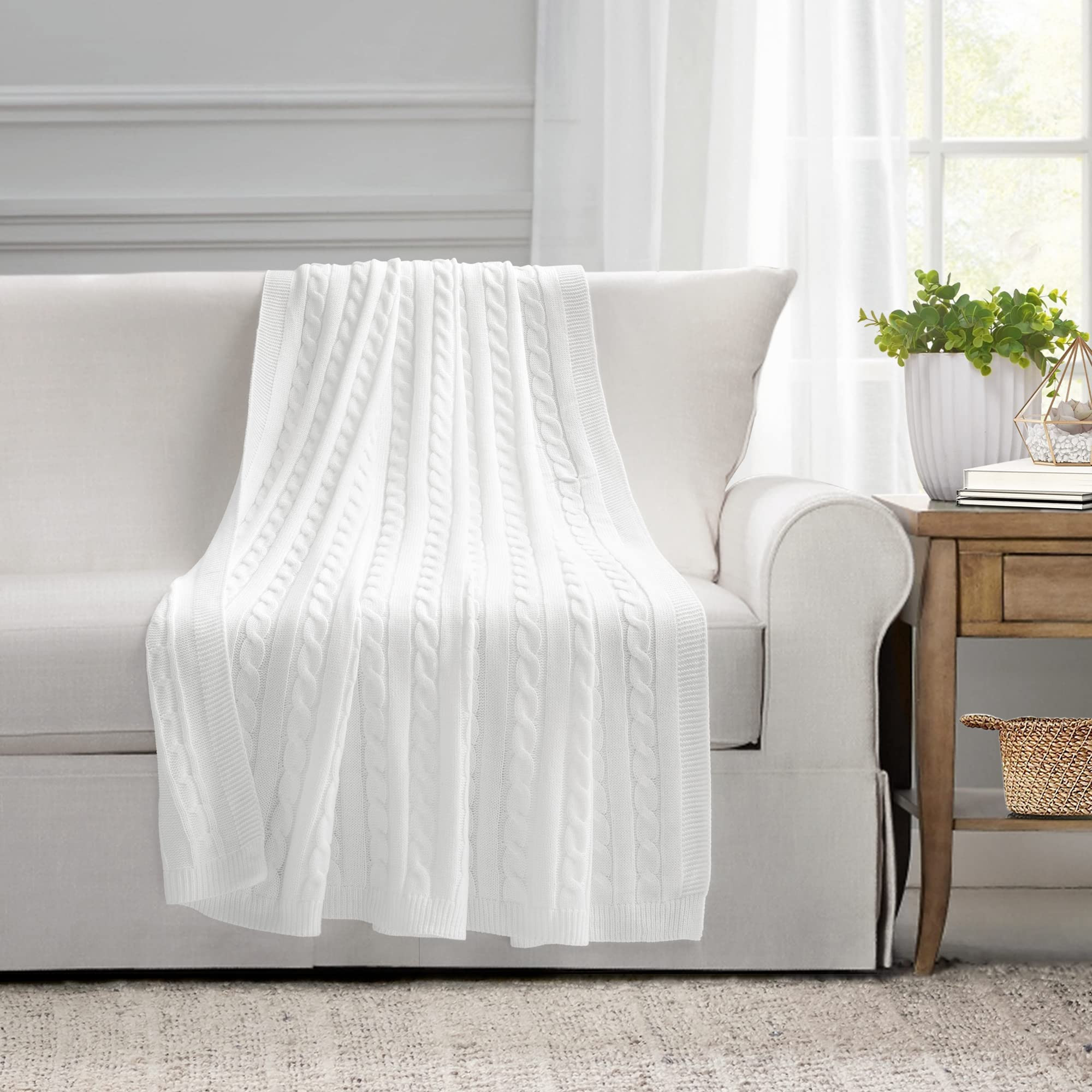 Lush Decor Cable Soft Knitted Throw Blanket, 60" x 50", White | Amazon (US)