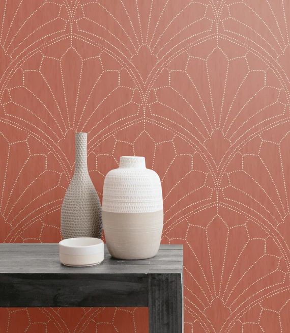 Bohemian Wallpaper | Boho Wallpaper | Geometric Wallpaper | Red Wallpaper | Graphic Wallpaper | C... | Etsy (US)