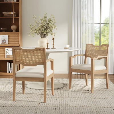Christopher Knight Home Leona Farmhouse Rubberwood Rattan Upholstered Dining Chairs (Set of 2), Beige/Natural | Target
