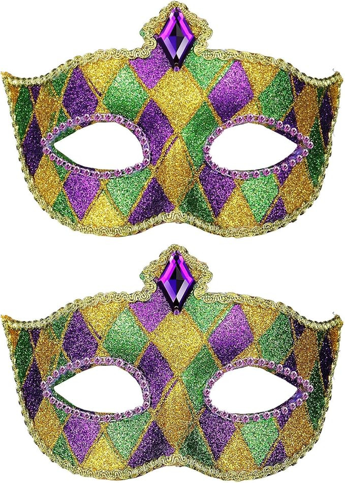 Skylety 2 Pieces Mardi Gras Masquerade Mask Glitter Venetian Party Ball Prom Masks Women Men Part... | Amazon (US)