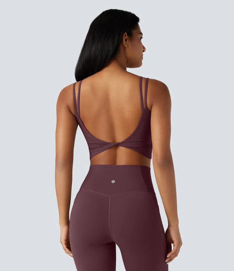 Women’s Halara UltraSculpt™ Double Straps Twisted Backless Cropped Yoga Tank Top - Halara | HALARA