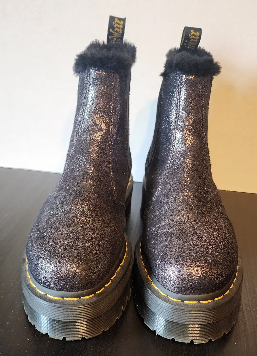 Dr Martens Womens NEW Faux Fur Lined Metallic Sparkle Platform Boot, Sz 11 | eBay US