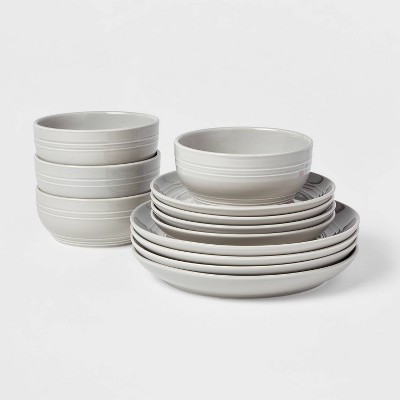12pc Stoneware Westfield Dinnerware Set Gray - Threshold™: Solid Dish Set, Microwave & Dishwasher Safe, Service for 4 | Target