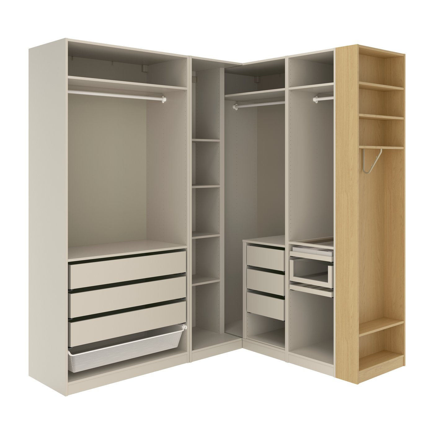 IKEA PAX corner wardrobe, gray-beige/gray-beige oak veneer, 82 7/8/71x93 1/8 | IKEA US