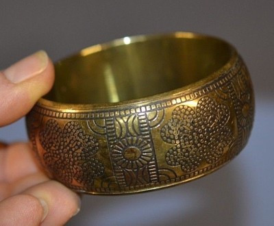 Vintage Large Brass Stamped Bangle Bracelet 32.7 grams | eBay US