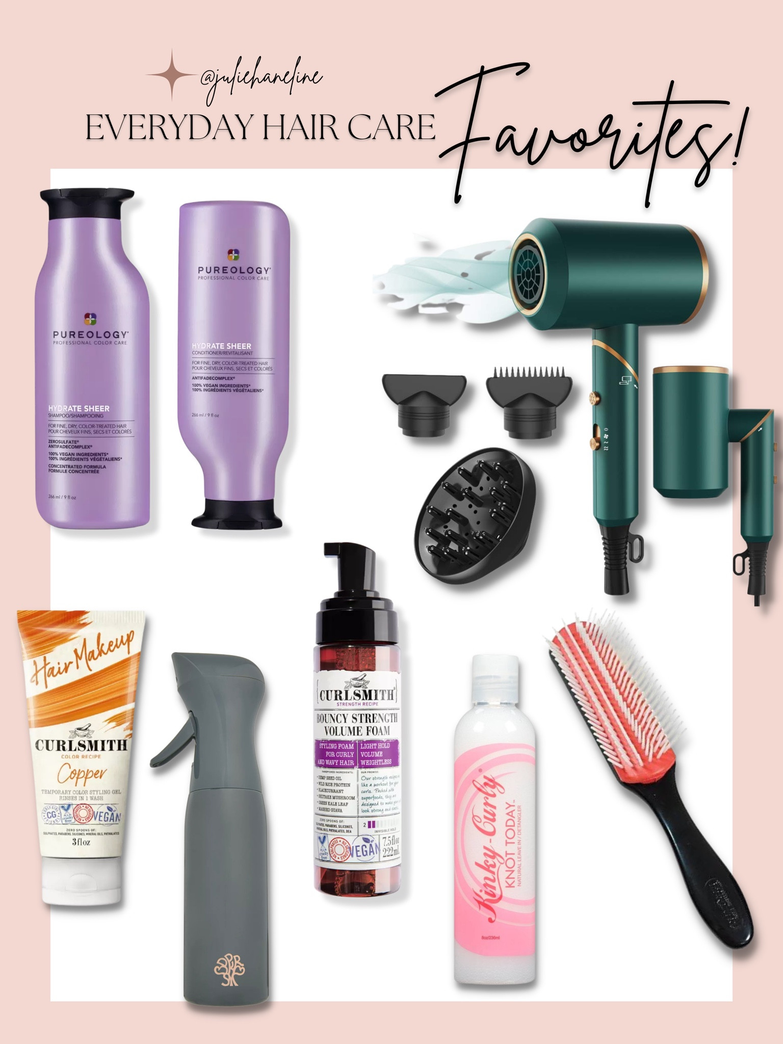 My every day hair care favorites! My blow dryer is Amazon, spray bottle is Hairitage by Mindy at Walmart, and all 
my other favorites are from Ulta! #ulta #walmart #hair #haircare #beauty #hairitage #curls #curlyhair 

#LTKunder50 #LTKbeauty #LTKSeasonal