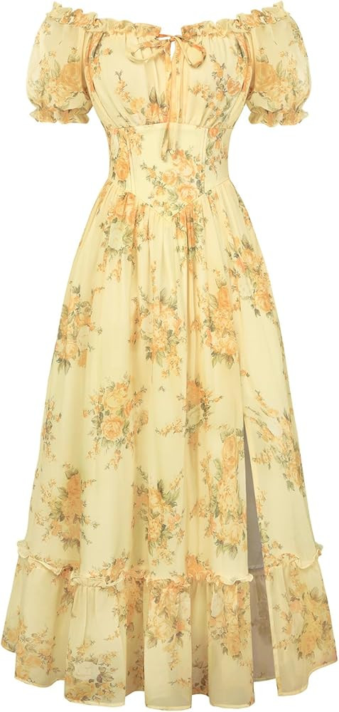 SCARLET DARKNESS Damen Sommer Kleid Boho Seitenschlitz Blumen Freizeitkleider Square Neck Corsage... | Amazon (DE)