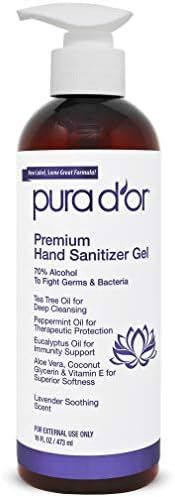 PURA D’OR Hand Sanitizer Gel LAVENDER Scent (16oz) 70% Alcohol Kills 99% Germs w/Aloe Vera, Tea... | Amazon (US)