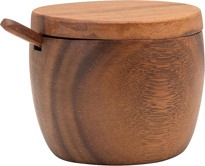 Creative Co-Op Acacia Wood Covered Jar with Spoon, Set of 2 Canister, Natural, 2 | Amazon (US)