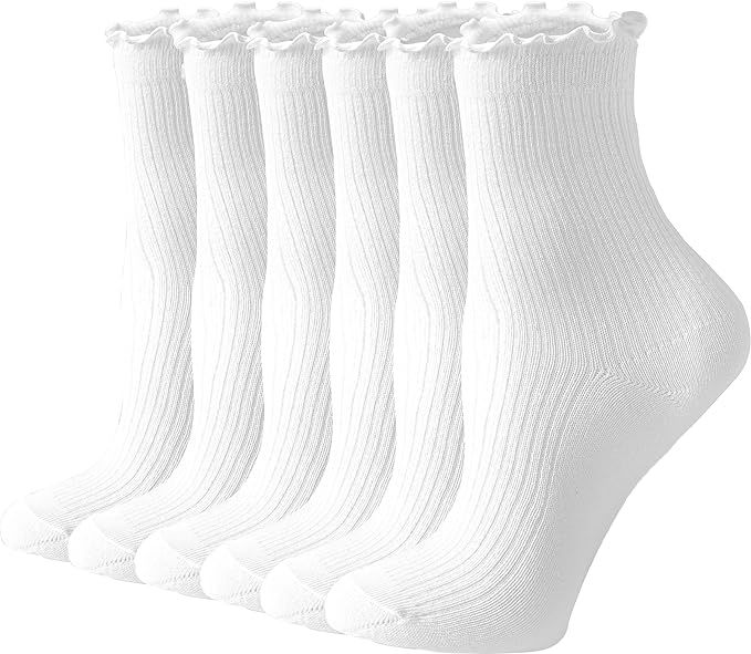 ACCFOD Womens Ruffle Socks Cute Frilly Ankle Socks Quarter Crew Socks for Women Girl | Amazon (US)
