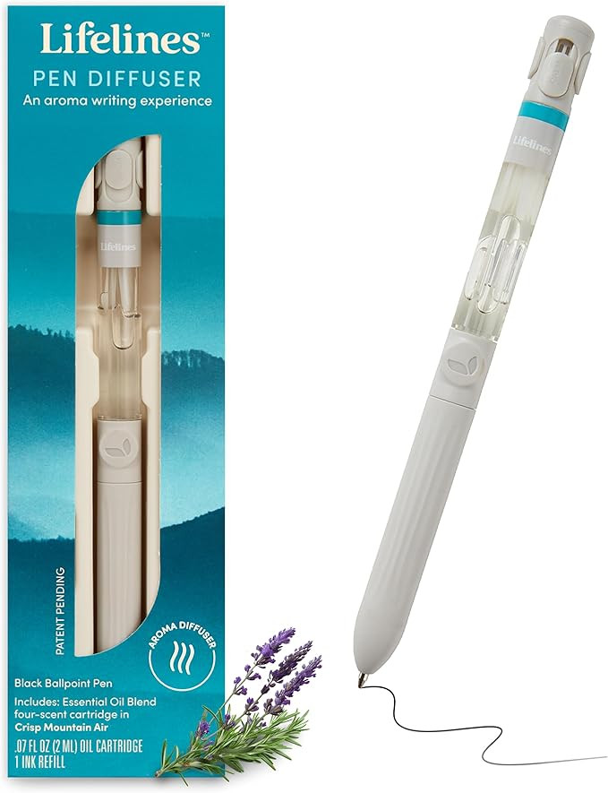 Lifelines Pen Diffuser, Crisp Mountain Air - 1mm Black Ballpoint Pen with Scented Essential Oil B... | Amazon (US)