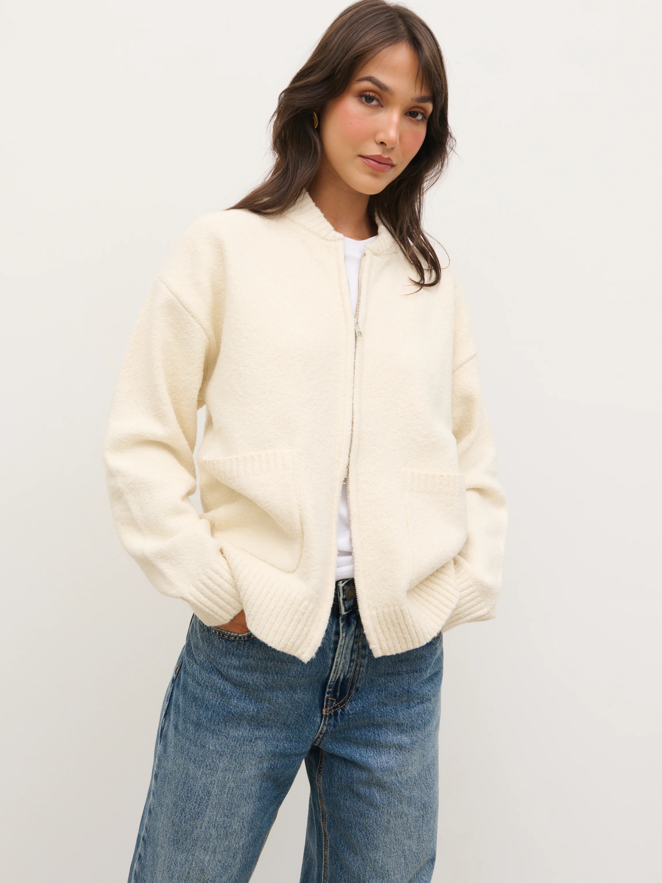 Camille Knit Bomber - Cream | Pretty Lavish (UK)