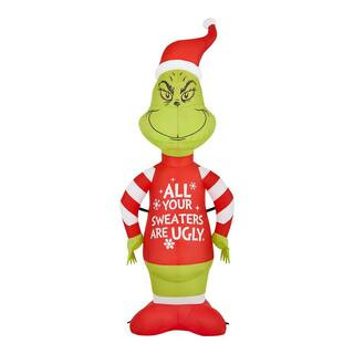 Grinch 4 ft. LED Grinch in Ugly Christmas Sweater Inflatable 23GM81701 - The Home Depot | The Home Depot