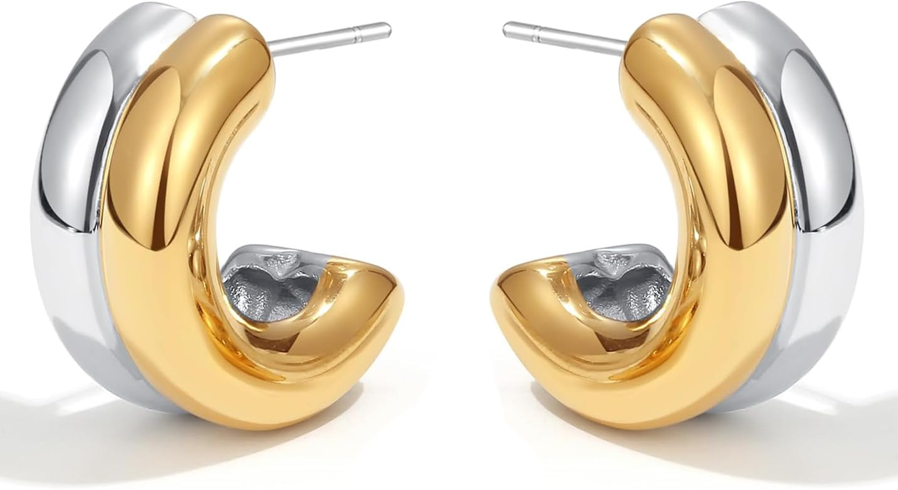 2-Tone Open Hoop Earrings for Women 18K Gold Plated Twisted/Watch Band/C-shaped/Flower Hoops Ligh... | Amazon (US)