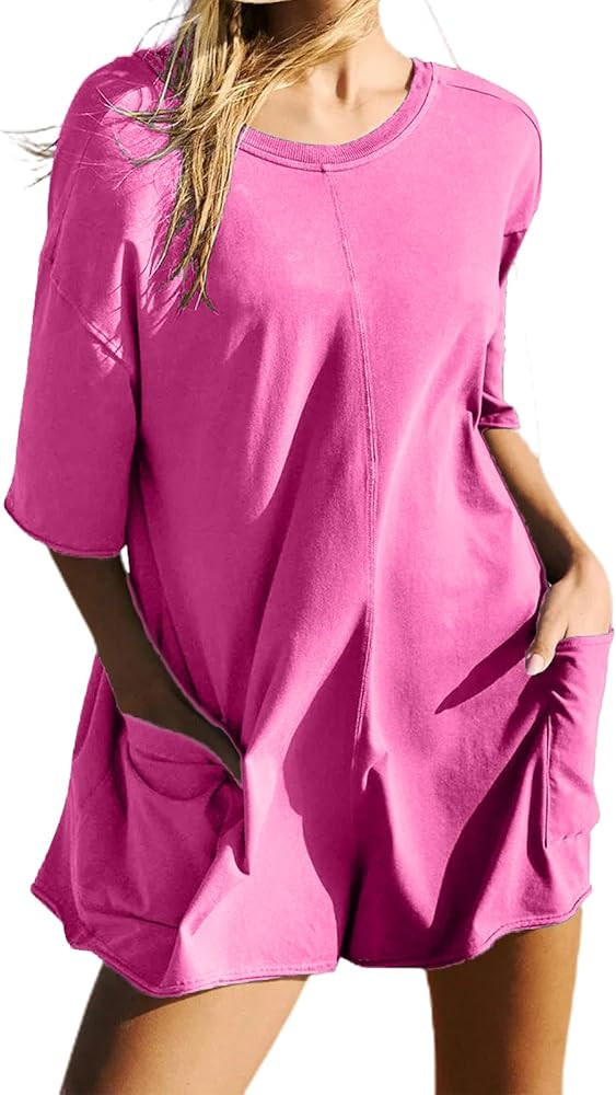 nqgsntc Womens Romper Hot Shot Oversized Summer Casual Short Sleeve Jumpsuit Reversible Athletic ... | Amazon (US)