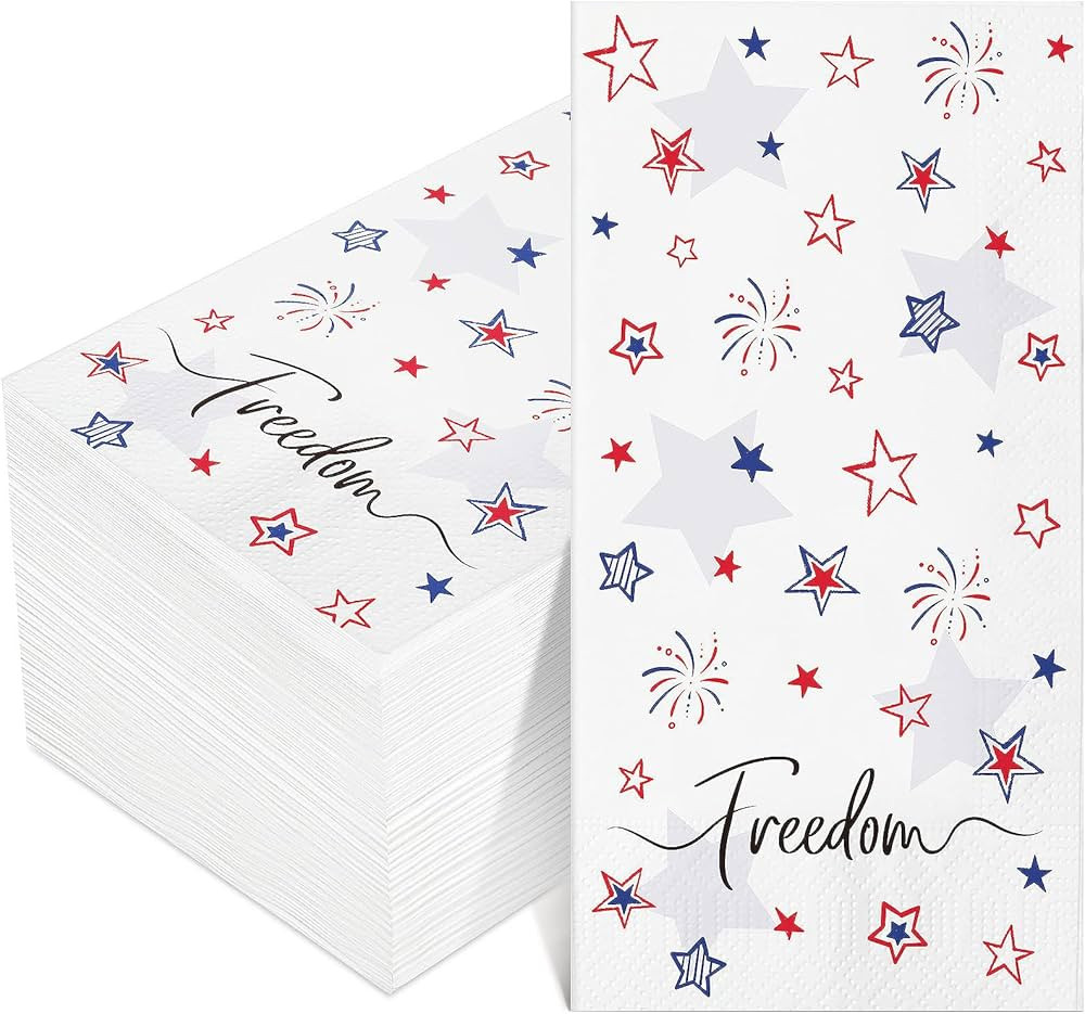 Funrous 100 Pieces 4th of July Napkins 3 Ply Freedom Disposable Paper Napkins Patriotic Red Blue ... | Amazon (US)