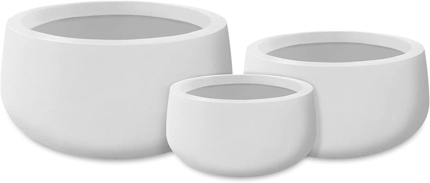 Kante 19.6", 15.7", and 11.8" W Round Pure White Finish Concrete Elegant Planters (Set of 3), Out... | Amazon (US)