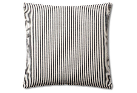 Ticking 20x20 Cotton Pillow, Black | One Kings Lane