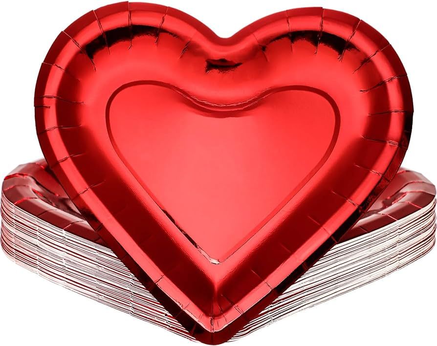 24 Pieces Thick Heart Shaped Paper Plates Disposable Party Plates 10.6 Inch Large Size Dinnerware... | Amazon (US)