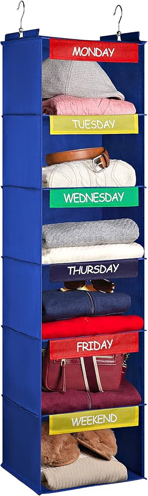 Weekly Clothes Organizer for Kids - 6-Shelf - Hanging Closet Daily Clothing Organization Labeled ... | Amazon (US)