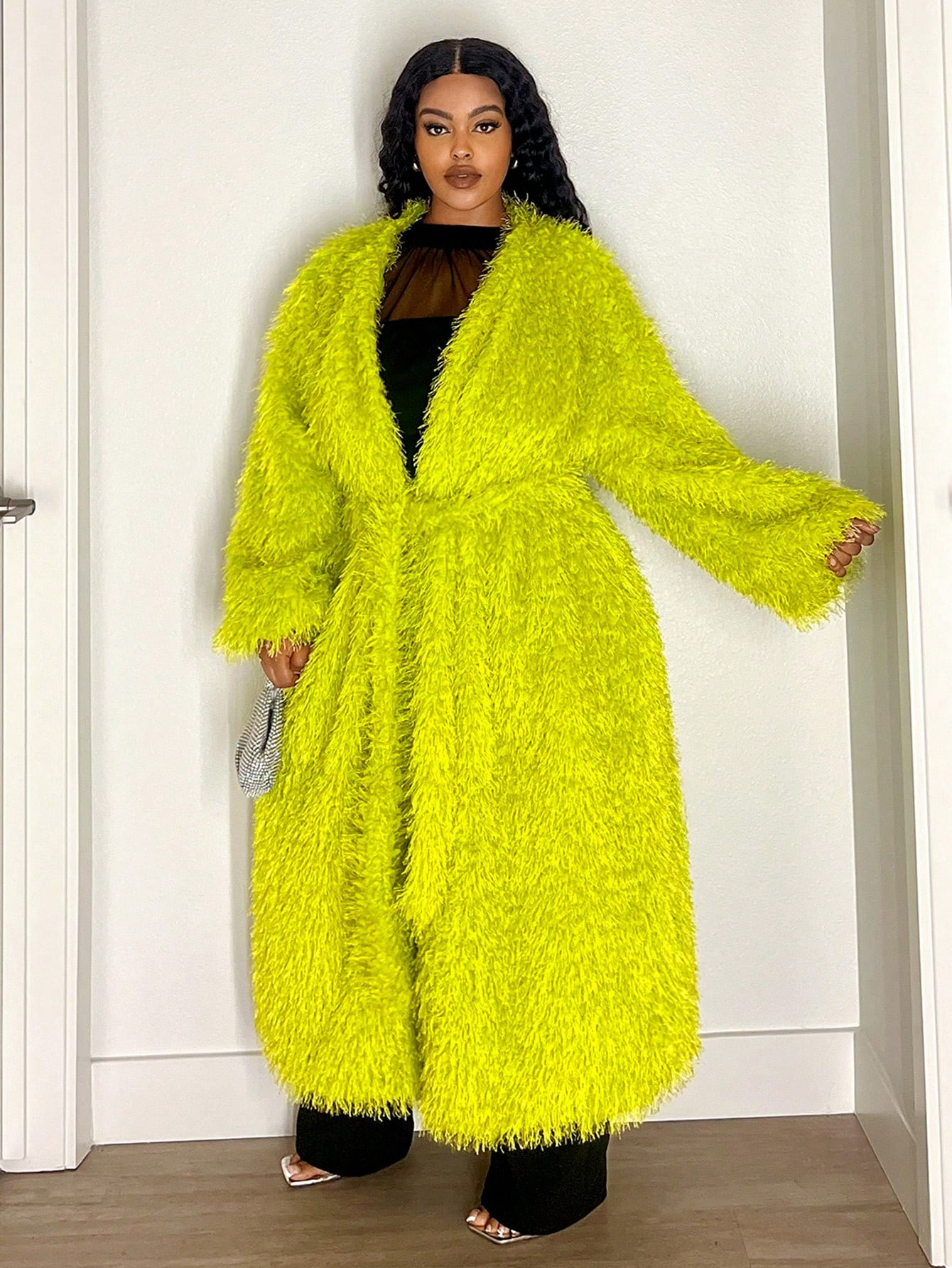 SHEIN Slayr Plus Size Solid Color Furry Long Sleeve Casual Jacket | SHEIN