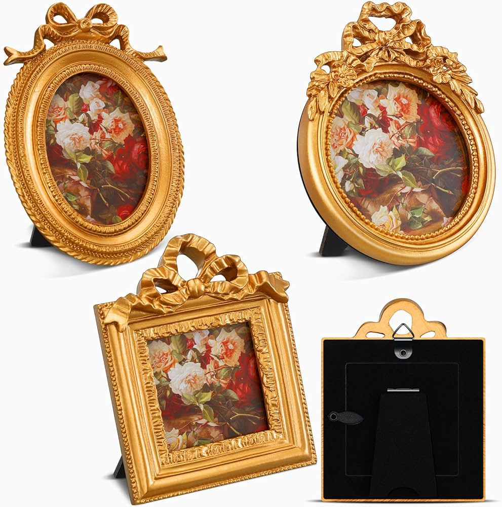 3 Pcs Tiny Picture Frame Small Picture Frames Vintage Oval Picture Frames Gold Vintage Baroque Or... | Amazon (US)