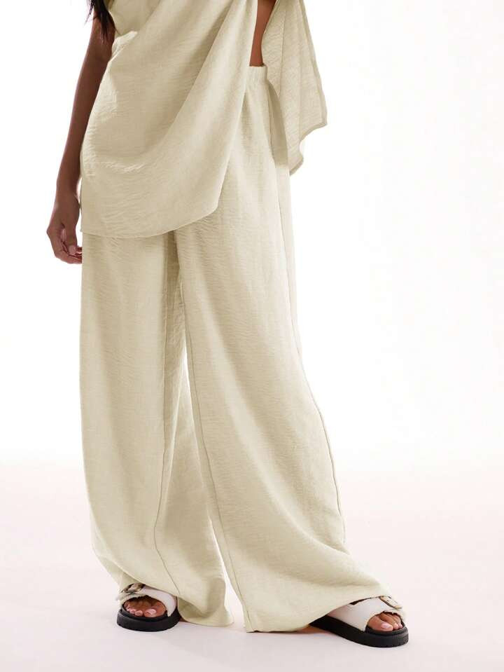 MUSERA Linen Feel Elastic Waist Trousers Vacation Summer Boho, Elegant, Holiday | SHEIN