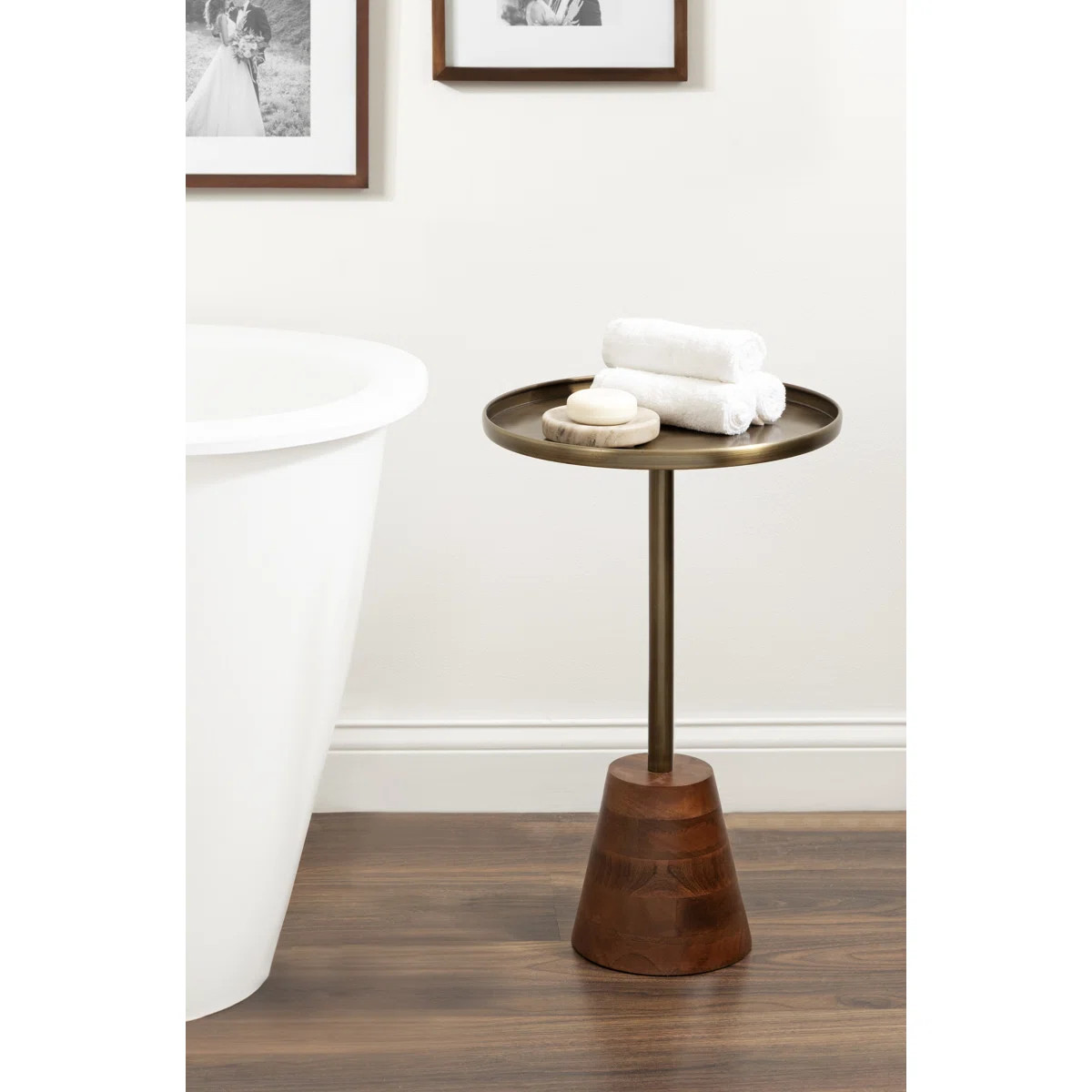 Lodia Round Wood and Metal End Table | Wayfair North America