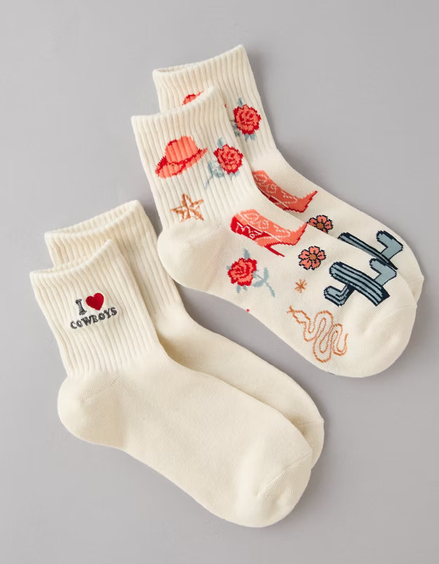 AE I Love Cowboys Boyfriend Socks 2-Pack | American Eagle Outfitters (US & CA)