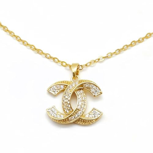 18K Gold Letter Logo Pendant Necklace for Women, 18-inch Gold-plated CZ Initial Necklace for Women, Decorated With Clear Crystals, Trendy Designer Jewelry Gift | Amazon (US)