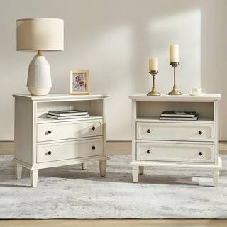 JAYDEN CREATION Juiien White 2-Drawer Solid Wood Nightstand with Solid Wood Legs (Set of 2) NSE05... | The Home Depot