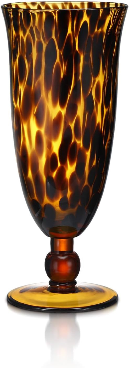 LemonRoad 8.2" High Amber Glass Vase Trumpet-Shape Tortoise Shell Decor Amber Brown Centerpiece L... | Amazon (US)