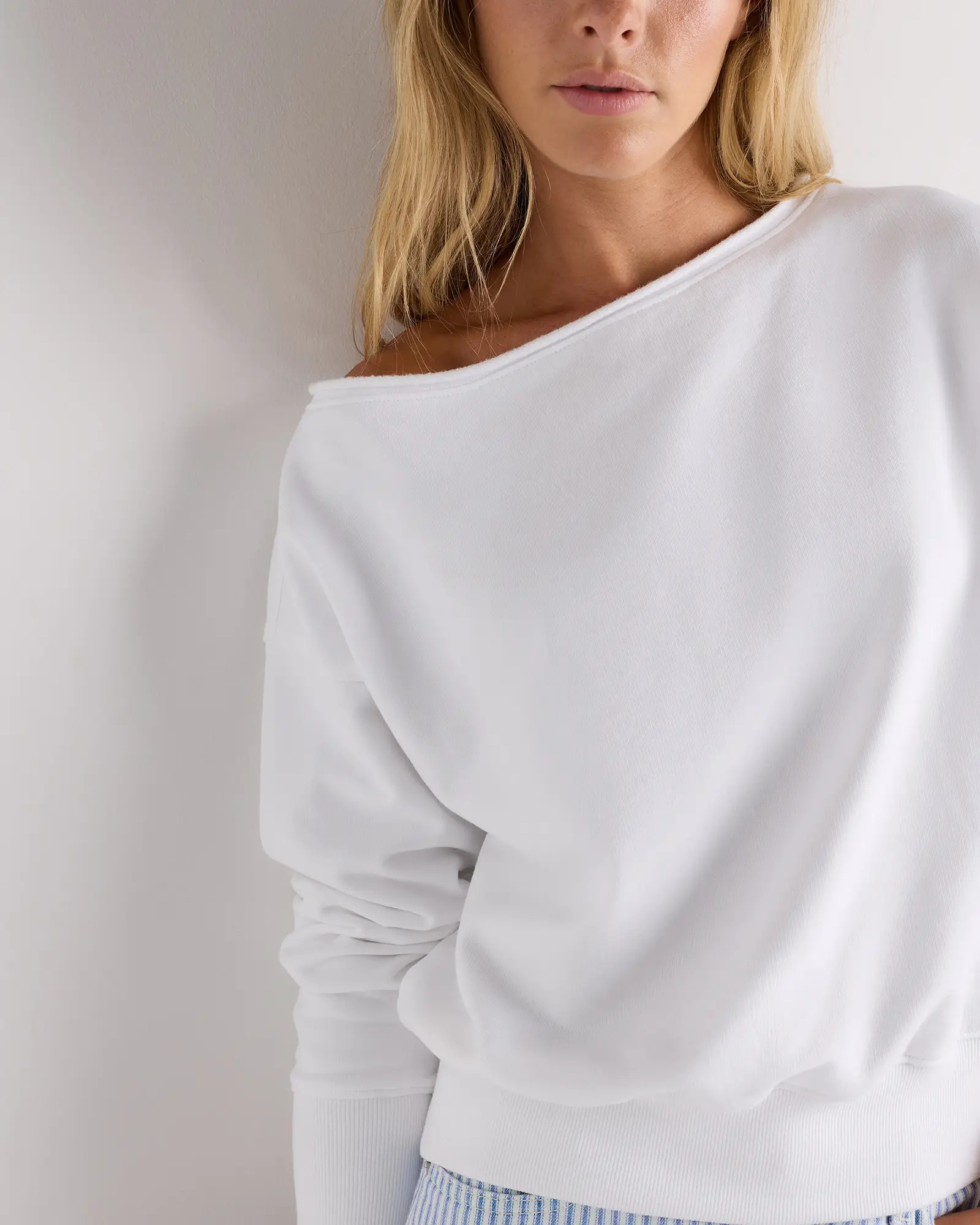 Organic Cotton French Terry Off-Shoulder Sweatshirt in Classic White | Quince