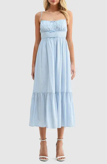All in Favor Stripe Bow Detail Ruffle Hem Midi Dress | Nordstrom | Nordstrom