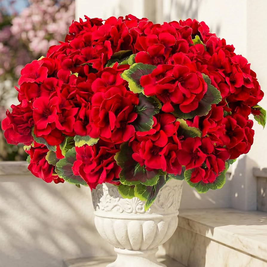 lovemoon 8 Pcs Artificial Geranium Plant Realistic Silk Flowers for Outside UV Resistant Faux Ger... | Amazon (US)