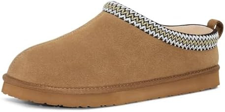 FITORY Men’s Winter Genuine Leather Slippers, Comfy Memory Foam Suede Shoes with Warm Fleece-Li... | Amazon (US)