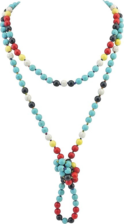 Firstmeet Fashion Natural Round Beads 60'' Long Strand Art Deco Necklace for Women Men | Amazon (US)