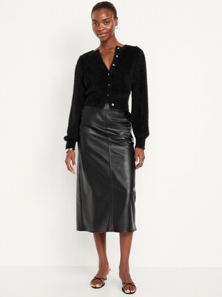 High-Waisted Faux-Leather Midi Skirt | Old Navy (US)